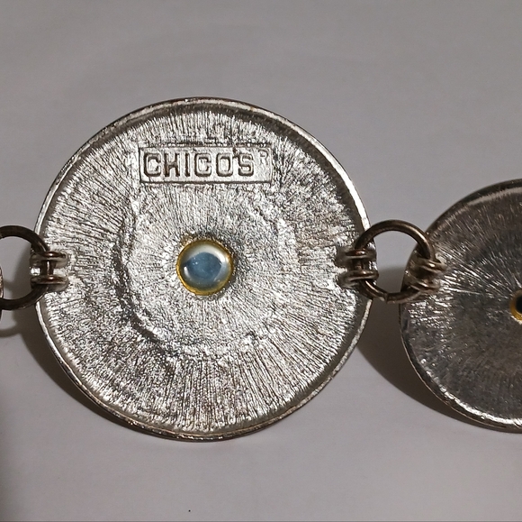 Vintage Chicos Concho Metal Medallion W Crystals Women's Size 8 M/L Leather Belt - Picture 3 of 11